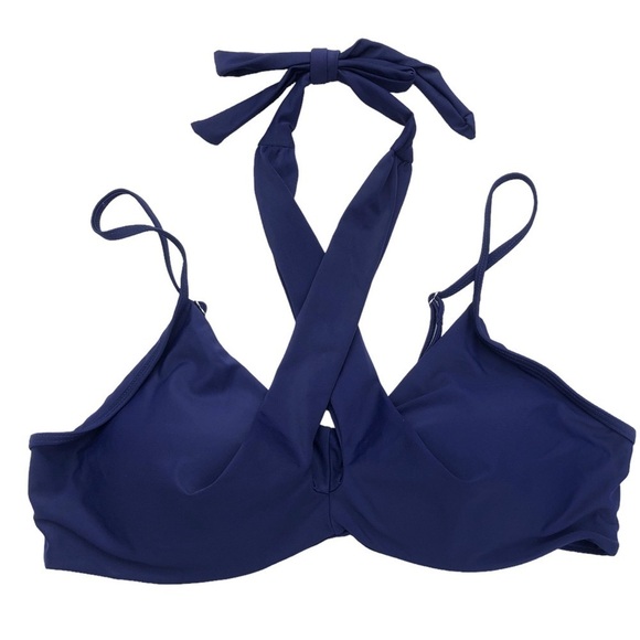 NEW - Navy Blue Underwire Twist Front Halter Tie Spaghetti Strap Bikini Top - XL - Picture 1 of 5